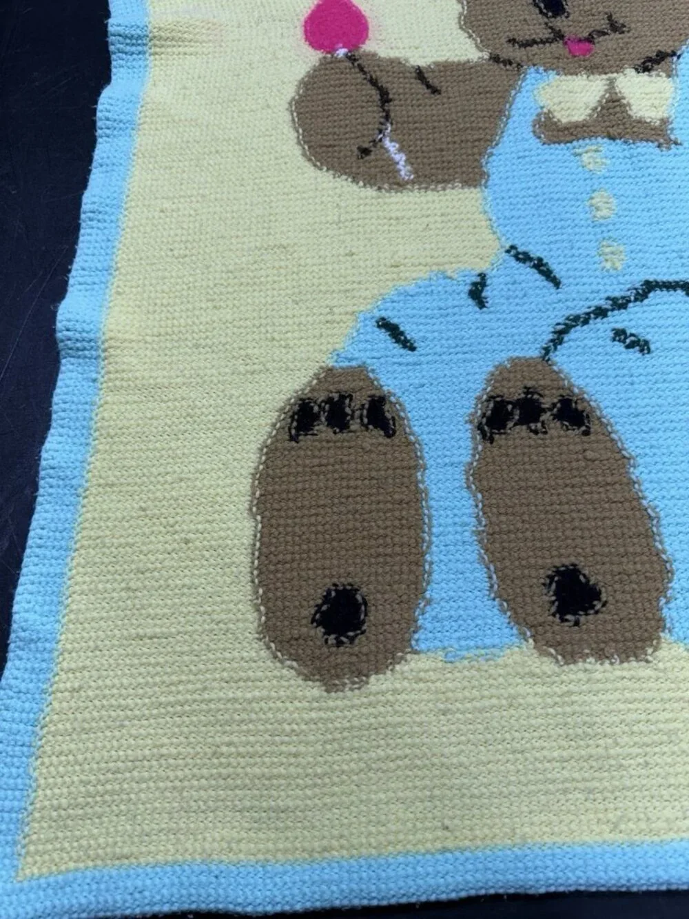 Handmade Crochet Baby Bear Lollypop Afghan Blanket Blue Yellow 34
